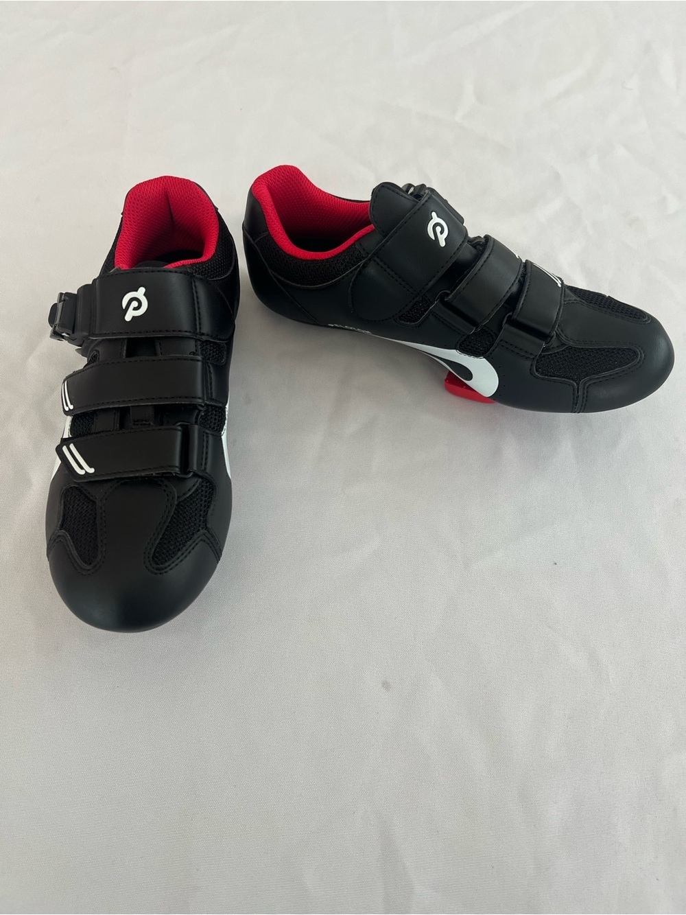 Pelaton Cycling Shoes with Hook-and-Loop Straps-Red and Black